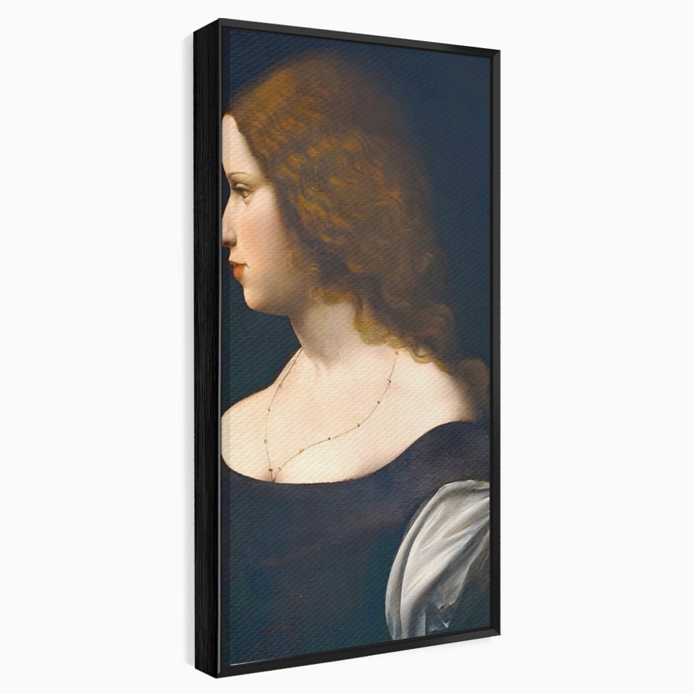 Tablou canvas cu tablou canvas cu portretul unei tinere, in rama de aluminiu negru